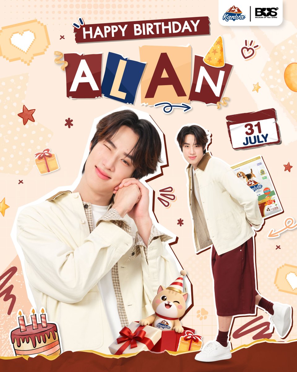 KanivaOfficial's tweet photo. HAPPY BIRTHDAY to ALAN 😻🎂 
✨ขอให้ทุกวันรายล้อมไปด้วยรอยยิ้ม มีแต่เรื่องราวดี ๆ เข้ามา ขอให้เส้นทางข้างหน้าเต็มไปด้วยความสุขและความสำเร็จนะคะ 💖 

#Kaniva #คานิว่า #ถูกใจคนรู้ใจแมว #คนว่าใช่หมาก็ชอบ #KANIVAxBUS https://t.co/XX27cbIXiu