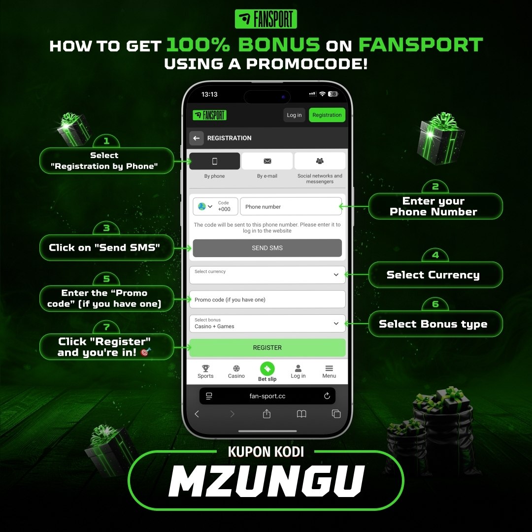 Mzungu_pori1's tweet photo. NJIA RAHISI YA KUJIUNGA NA #FANSPORT 🟢

1. Bonyeza link hii ya usajili 👇
🔗 Reg link : https://t.co/g9JYgqW6rA

2. Chagua Register by PHONE

3. Andika Namba yako + password yako

4. Sehemu ya PROMO CODE:
✍️ JAZA: MZUNGU

5. Accept terms &amp; conditions (weka tick https://t.co/YVfAXlqvYI
