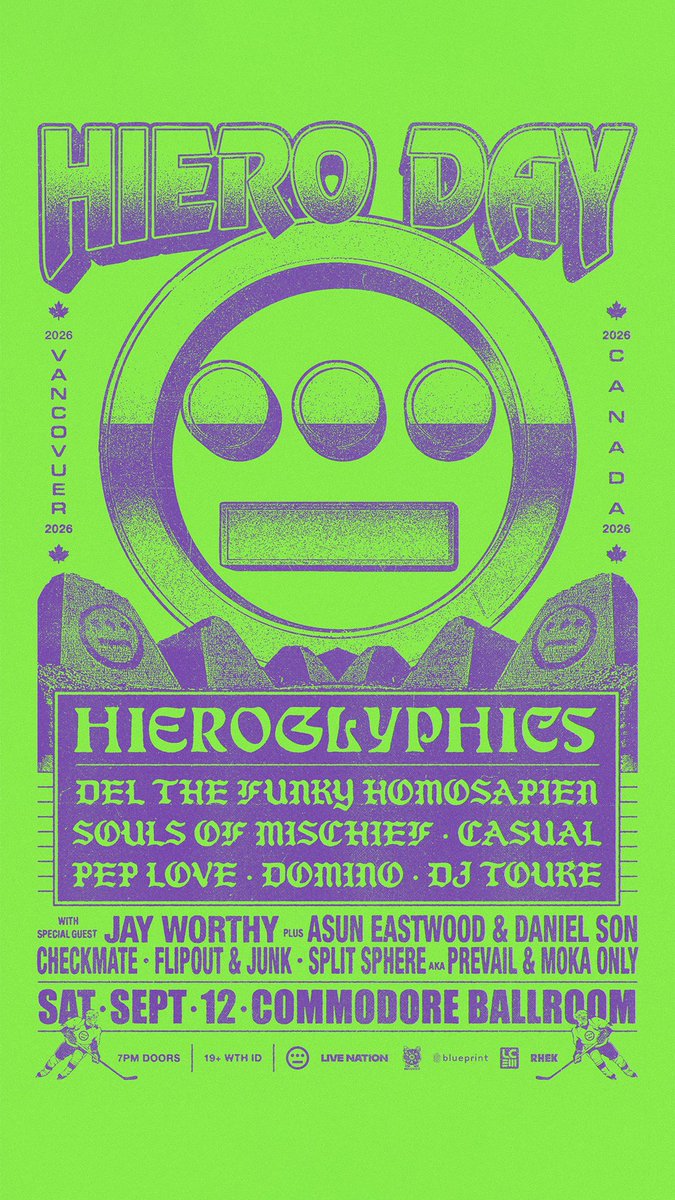 SOMHIERO's tweet photo. VAN CITY! See y’all there September 12 with the whole @HieroImperium crew and a stellar lineup! Tix go on sale Friday at  https://t.co/M6dB5lyQ3z https://t.co/n972ZvGOZb