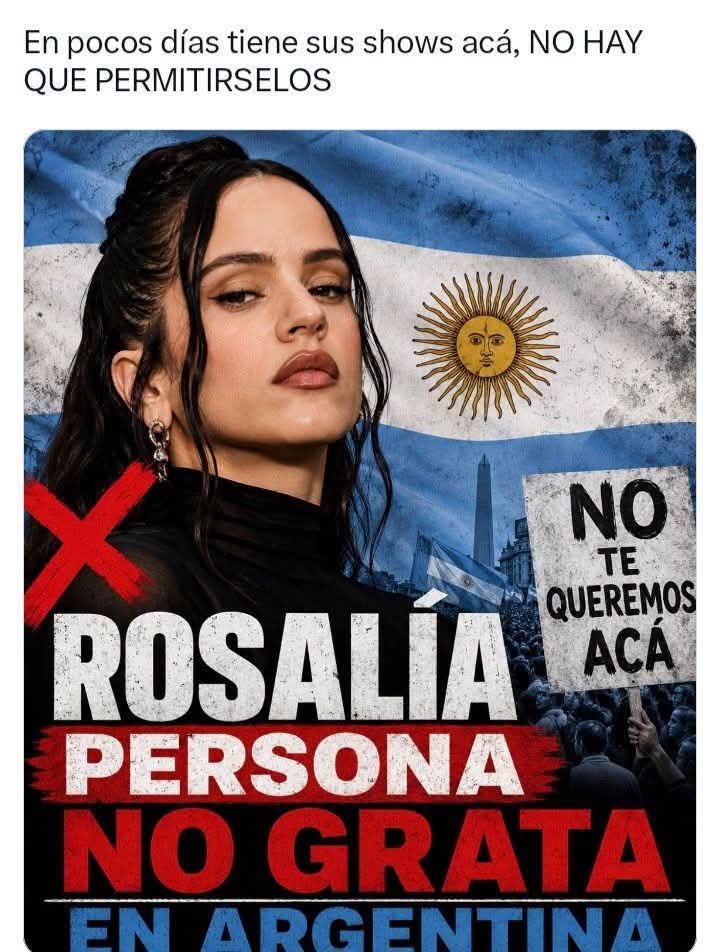 AbelardoPe1573's tweet photo. Fuera de Argentina Rosalía Racista. #Argentina #España #EspañaRacista https://t.co/Lf3mO38h7N