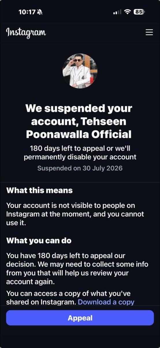 tehseenp's tweet photo. My messsage to the most Hon'ble PM shri @narendramodi ji.

Sir, i have been very decent in my discourse. My opposition to the mandatory E20 blending policy has been a factual one.

Respected PM sir, on one hand you encourage your ministers, MPs to join Instagram on the other hand my account is suspended when it is trending.

I leave this to your judgement.

With humility, I will continue to fight within the walls of decency and within democratic means .

Jai Hind Jai Bharat, 

Vande Mataram,

TEHSEEN POONAWALLA 

#EthanolScam