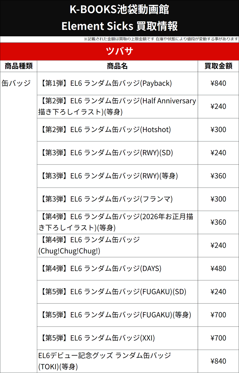 買取情報】 💎Element Sicks💎 ❤️ ツバサ さん ❌👅❌ 缶バッジ 各種