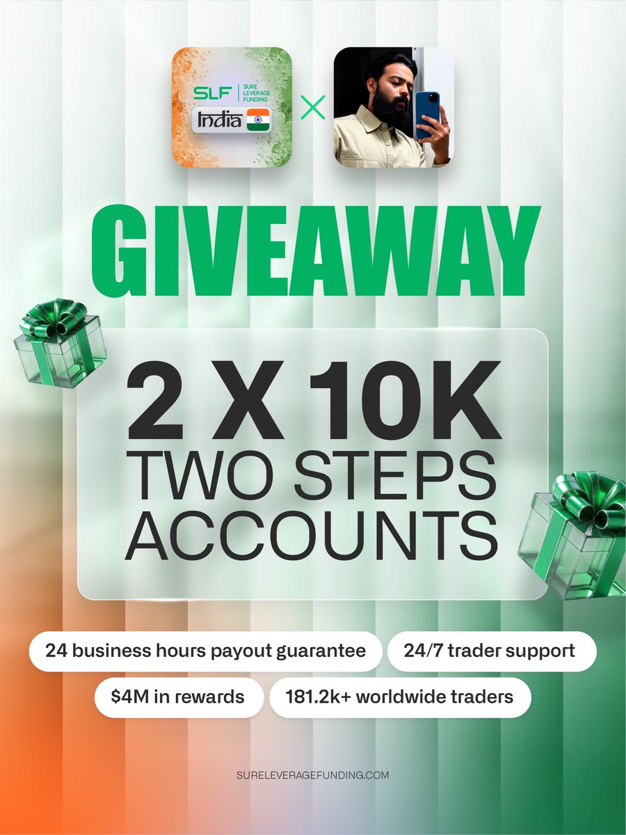 rraytradess's tweet photo. 🚀 $20,000 FUNDING GIVEAWAY 🚀

I’ve teamed up with SLF Funding to give away:

🎁 2x $10K 2-Step Accounts

To enter:

• Follow @SureLeverage @SLF_India @Rajsureleverage & @rraytradess 
• Like & Repost
• Comment and tell us:

Why do you want this funded account?
What trading strategy or system will you use to pass and grow it?

⏳ Giveaway ends in 72 hours.

Good luck to everyone! ❤️