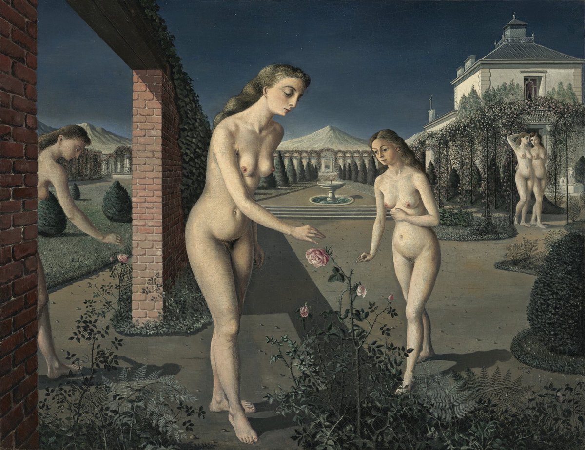 MarcoDo79682721's tweet photo. “They come from the very roots of the history of art. They just arrive. They're naked because I can't dress them as if they belonged to some particular era of history.” — Paul Delvaux

The Night Garden painting by Paul Delvaux (1938). https://t.co/KM5HSo4ZU6