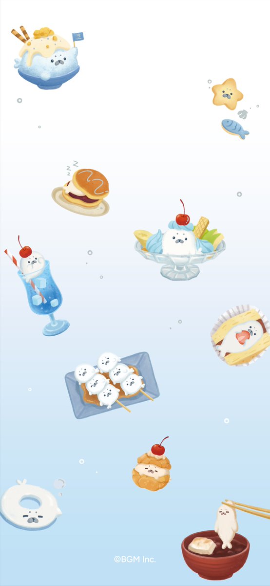 bgm_betterlife's tweet photo. BGMから
8月のスマホ用壁紙をお届け🎁

今回はアザラシがスイーツに変身した遊び心あふれるイラストを使用し、
夏らしい涼やかさと癒しを感じられる、かわいらしい仕上がりにしました🦭🌊

カレンダー有・無の2パターン
お好きなデザインをダウンロードしてお使いください✨

こちらのデザインは
【フレークシール】箔押し「ふわふわanimals・アザラシスイーツ」 より抜粋！

🔍商品もぜひチェックしてみてください 
商品ページ▶https://t.co/hzUiSPHD4J

#カレンダー壁紙 #カレンダー配布 #カレンダー #スマホ壁紙