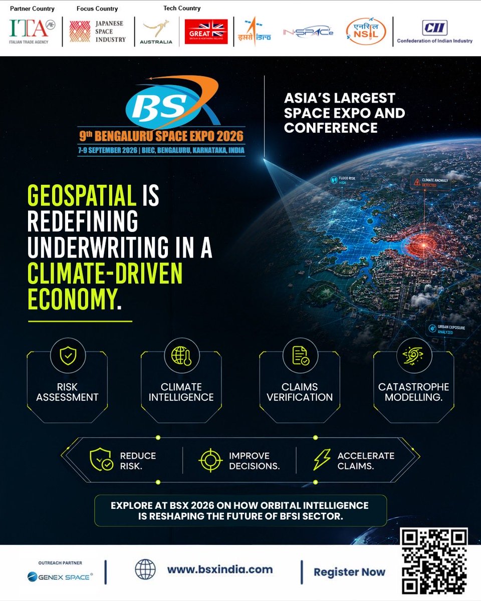 bsxindia's tweet photo. The future of insurance will be shaped by intelligence that begins long before a claim is filed. Earth observation, geospatial analytics &amp; satellite intelligence are enabling faster risk assessment, smarter underwriting &amp; resilience in an increasingly climate-driven world. https://t.co/7Ktgrmh2M2