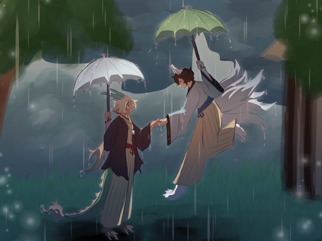 relvig_'s tweet photo. Day 6 - Rain
Dragon Kunikida x Kitsune Dazai I’m really proud of their designs for this

Ngl…I fear I went a bit overboard with my fantasy also I hate backgrounds in case no one noticed yet
@KunizaiWeek #kunizaiweek2026 #kunizai #kunikida #dazai #bsd #bsdtwt https://t.co/EsbmpKlcbe