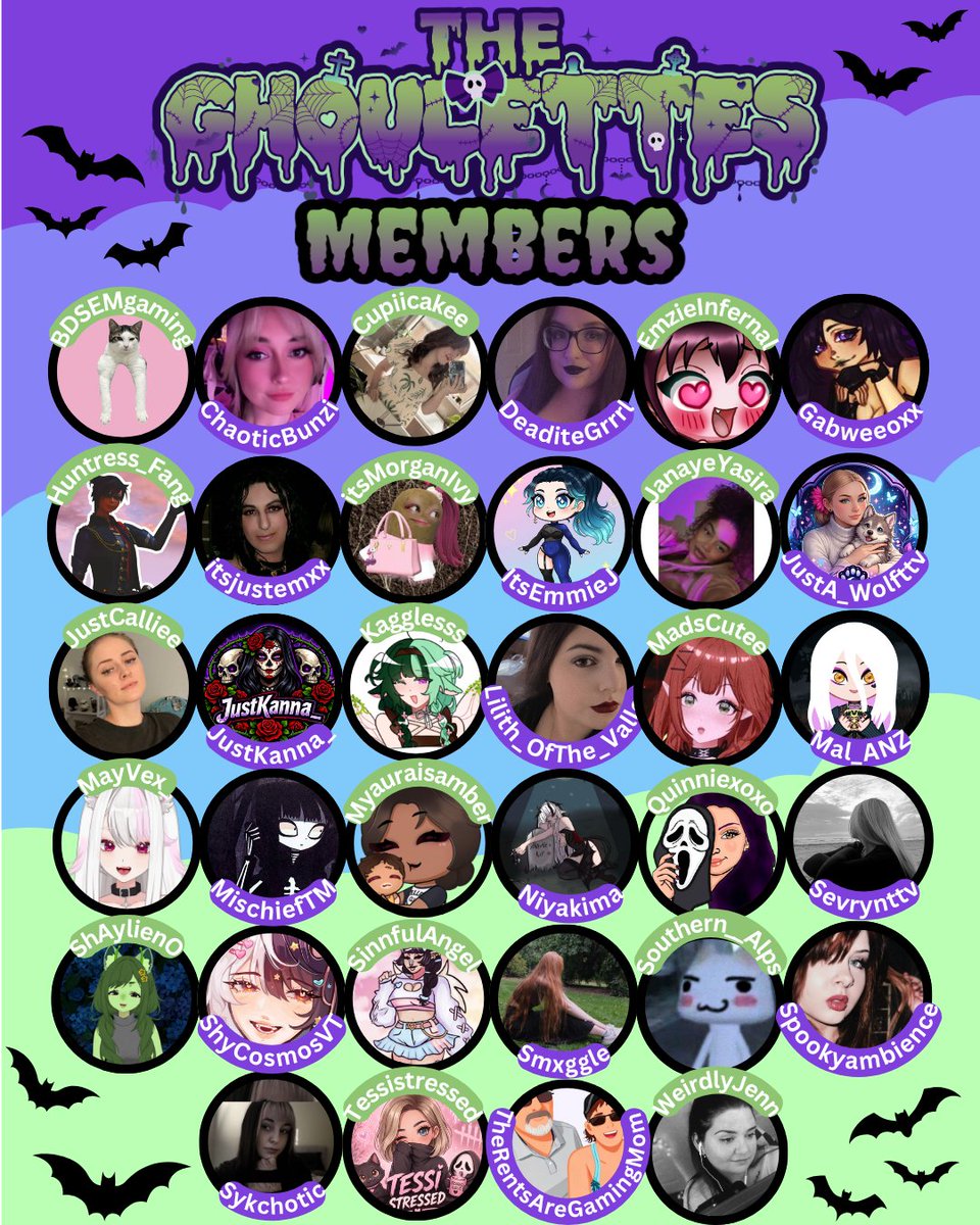 TheGhoulettes_'s tweet photo. Meet our lovely Ghoulette members!

Each member brings something special to our community, and we love each and every one of them!
Want to check them out? Have a squiz at our Carrd to find each member's Twitch (and our other socials!)

https://t.co/6MWOu2d4xN https://t.co/ctMEr1nI0J