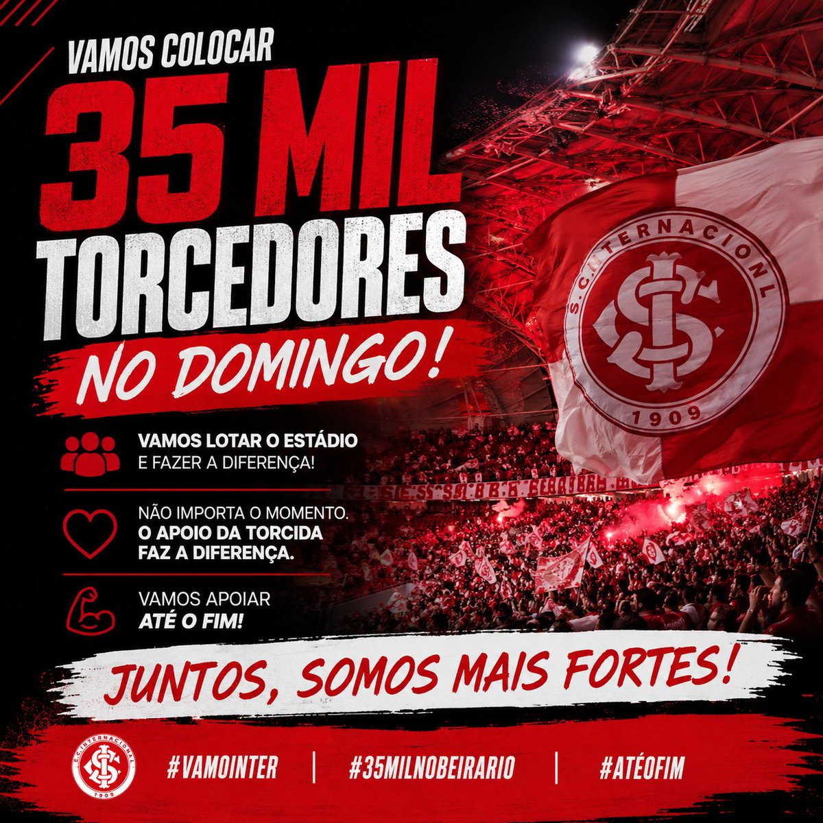 central_povo's tweet photo. Domingo é dia de fazer a nossa parte! ❤️🤍

Vamos colocar 35 mil torcedores no estádio e empurrar o nosso time do primeiro ao último minuto.

Não importa o momento. O apoio da torcida faz a diferença.

Vamos apoiar até o fim. Juntos, somos mais fortes!

#VamoInter #35Mil https://t.co/y9Fs1Ajr3q