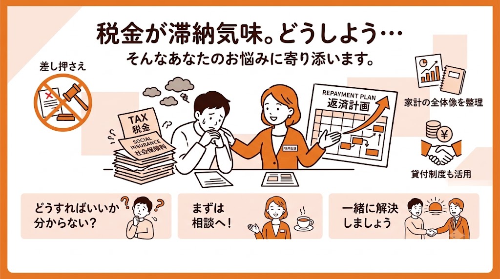 cfc_ss_'s tweet photo. 毎日の食費や光熱費等を優先するあまり、
税金や社会保険料が後回しになってしまうのは、
信用生協の相談で決して珍しいことではありません。

社会のルールとして許されることではないけれど、
そのような状況に陥ってしまう人も少なくありません。

税金滞納を放置すると差し押さえなどのリスクが高まります。

信用生協では、家計の全体像を整理した上で、滞納している税金をどのように解消できるか等を相談者と一緒に考えます。

解決の一つの方法として貸付制度もあります。

どうすればいいか分からないから放置するのではなく、まずは相談してみませんか？

一緒に問題と向き合っていきましょう。

※信用生協は青森県・岩手県にお住まいもしくは勤務している方がご利用できます。

#税金滞納 #家計の見直し #信用生協