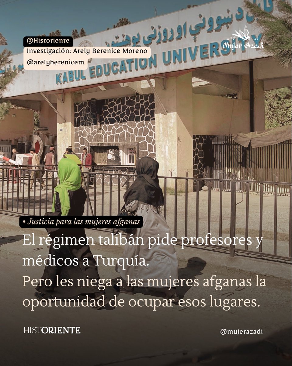 mujerazadi's tweet photo. 🇦🇫 | Mientras el régimen talibán pide a Turquía profesores universitarios y médicos especialistas para afrontar la escasez de personal cualificado, sigue prohibiendo que millones de mujeres afganas estudien en las universidades y se formen precisamente en esas profesiones. https://t.co/0eR0S6h58G