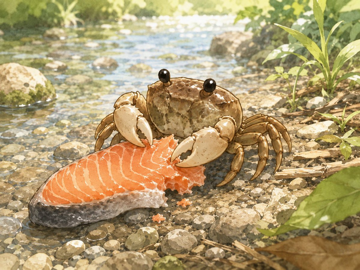 dark115_ai's tweet photo. #今日のサワガニちゃん
本日「生サーモンの日」🐡
生サーモンは難しいので鮭の切り身をむしゃむしゃ🦀 https://t.co/3KpFdKRLky