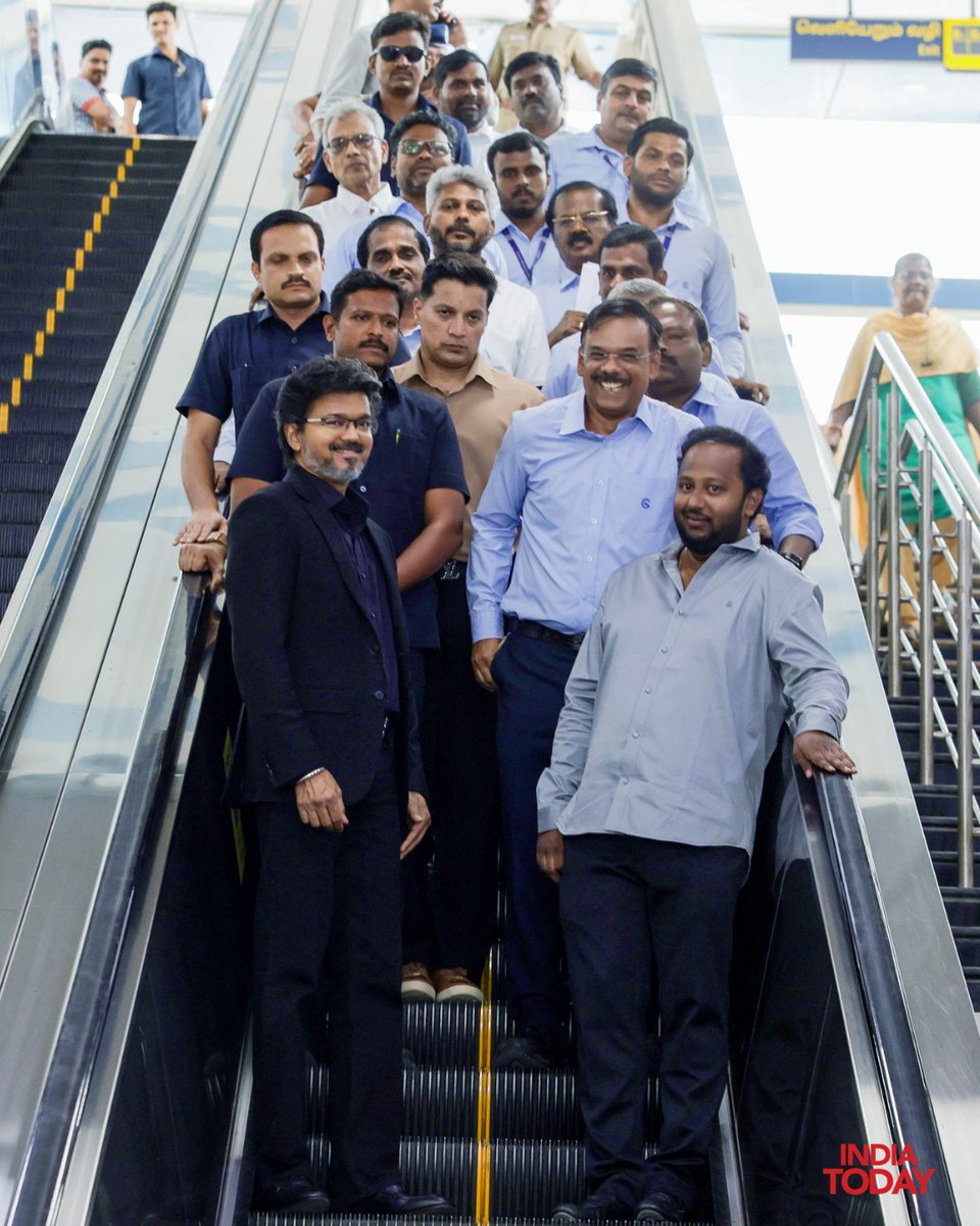 IndiaToday's tweet photo. Tamil Nadu Chief Minister C. Joseph Vijay reviewed the progress of the Chennai Metro Rail Phase-II project on Wednesday. As part of the inspection, he also travelled on the Chennai Metro to assess the ongoing construction and infrastructure works firsthand.

#TamilNadu #ChennaiMetro #JosephVijay #Infrastructure #Chennai #ITPhotoblog
