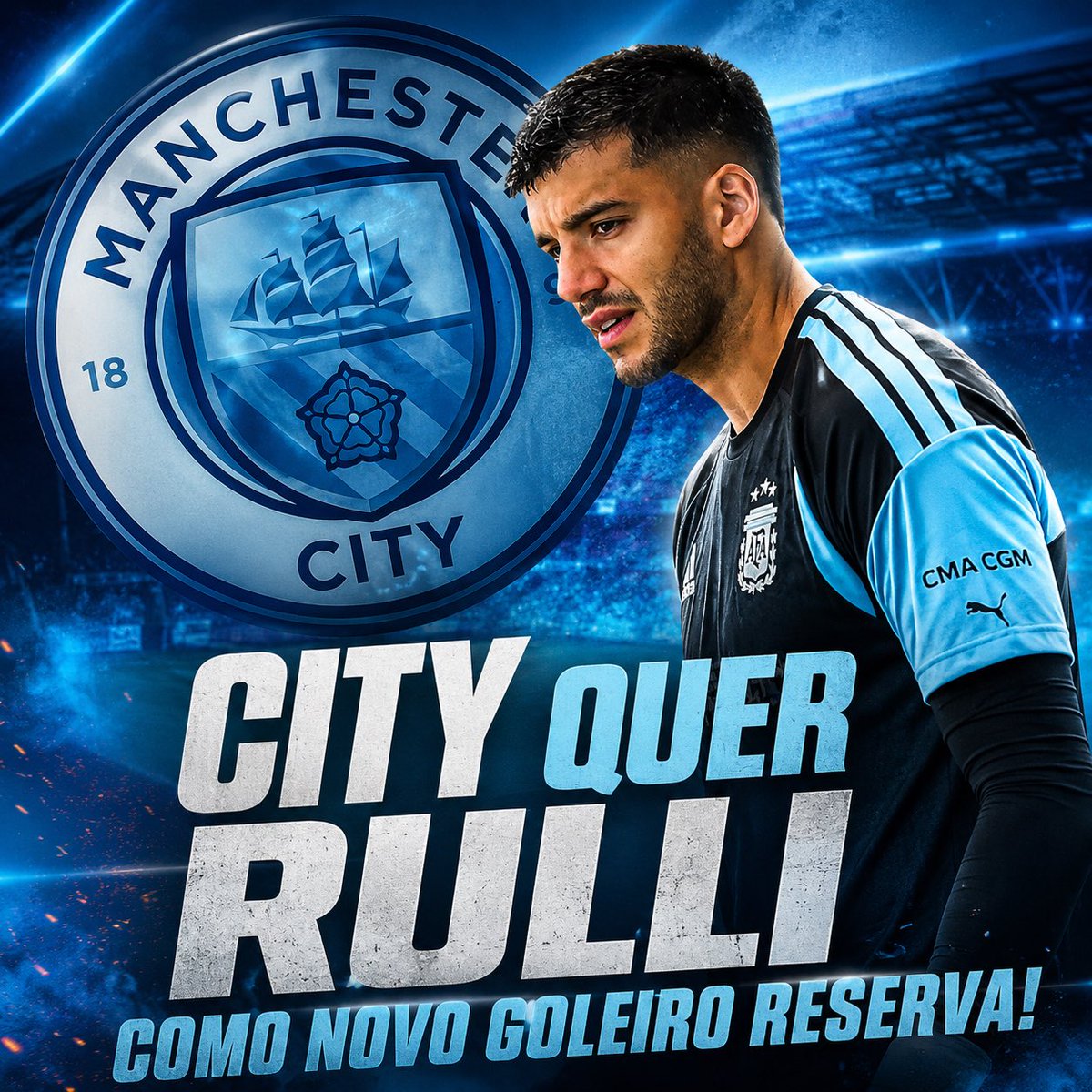 Transfdabola1's tweet photo. 🚨 Manchester City mira Gerónimo Rulli para ser o novo goleiro reserva, substituindo James Trafford.

O argentino tem interesse na transferência, e o Olympique de Marselha já está ciente das investidas do City. 🇦🇷🔵 

🗞️ @FabrizioRomano https://t.co/ZjKOpUJJ6d