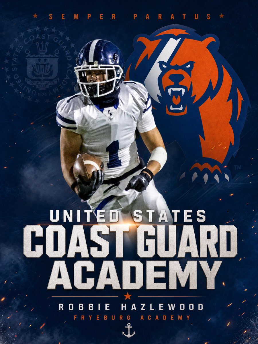 rahazlewood's tweet photo. I am incredibly grateful and honored to announce that I have receive a Letter of Assurance from the United States Coast Guard Academy and will be committing to the admissions process to pursue my academic and football career, starting with a year at the Naval Academy Preparatory School.

Thank you to my family, coaches, teammates, and everyone who supported me. A special thank you to Coach Wells and Coach Grant for this opportunity. I am excited to work toward serving as a future Coast Guard officer! Semper Paratus! Beat Kings Point! #GOBEARS

@CoachJBWells @CGrant721508 @CoachSmesko @MattMoore_FAFB @fryeburgfb
