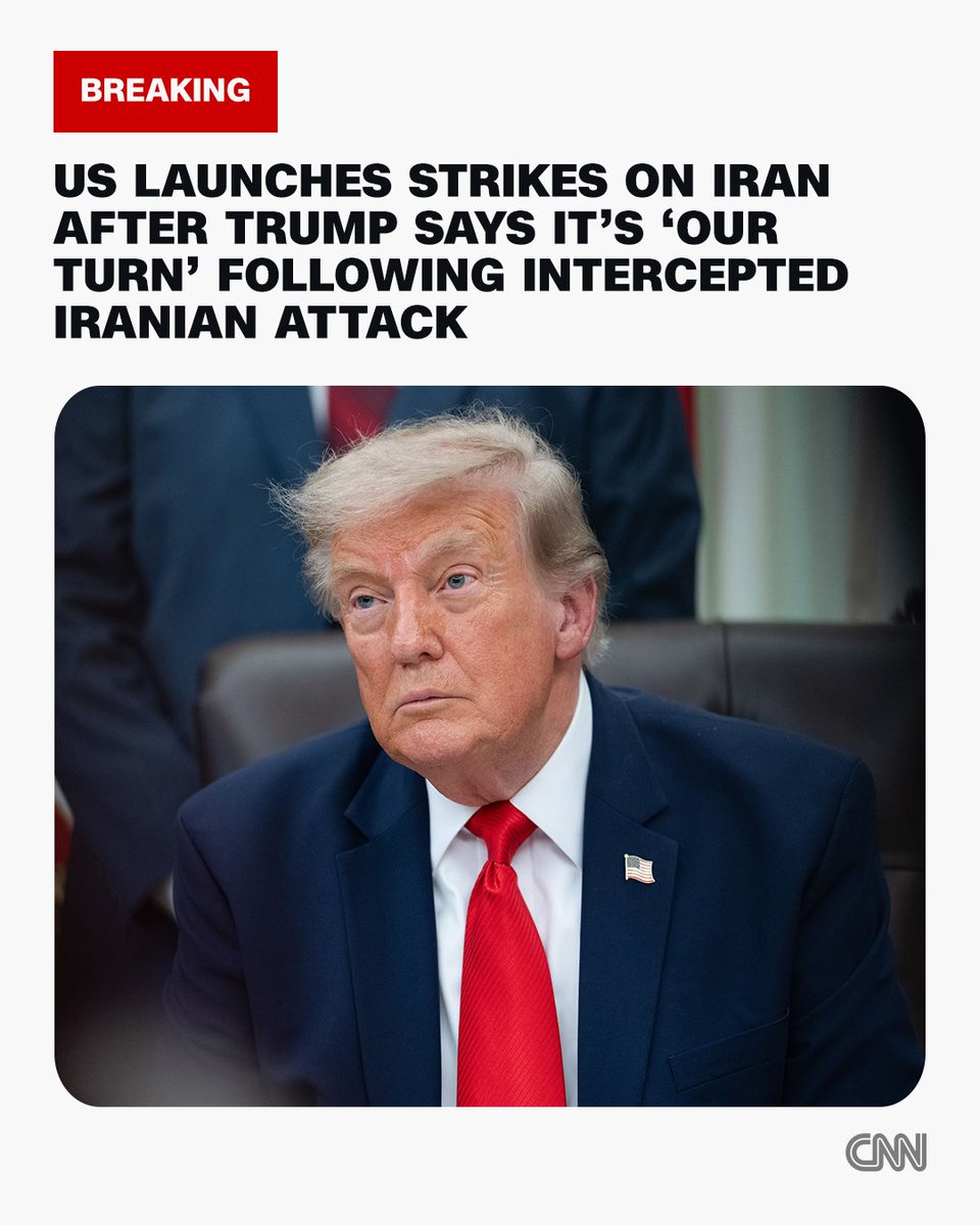 cnnbrk's tweet photo. The US military has launched strikes against Iran after President Donald Trump pledged to hit the country “very hard," US Central Command announced. https://t.co/7PkYpVqSwk https://t.co/vN0hOdnTUR