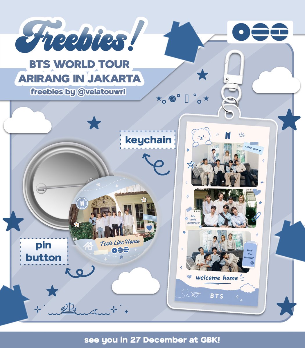 velatouwri's tweet photo. ࿐ ࿔*:･ﾟ FREEBIES BTS WORLD TOUR ARIRANG in Jakarta 
by @velatouwri 

★ 27 Dec 2026 (Day 2)
★ Meetup location &amp; time will be announced on D-Day

⤷ Limited qty
⤷ 1st come, 1st served
⤷ Trades are welcome
⤷ Don't sell or throw it away
⤷ Likes &amp; rts mean a lot♡‌

See u! ♡‌ https://t.co/FRdmaduEm7