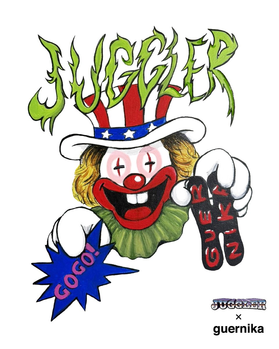 guernika_jpn's tweet photo. 【guernika × JUGGLER】コラボアイテム第8弾が発売決定！

前代未聞のコラボレーションとして人気を博した、株式会社北電子を代表するパチスロ「ジャグラー」とのコラボレーションシリーズ第8弾を発売いたします。

詳しくはこちら☟
https://t.co/vn2CYKBi0M

#juggler #ジャグラー
#guernika https://t.co/ZZVNkx5yJ2