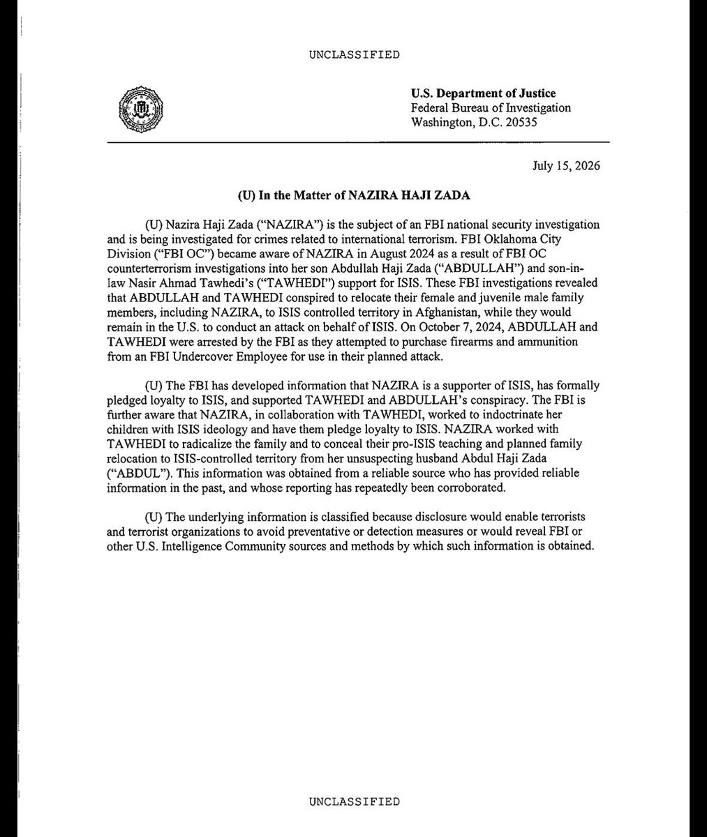 kyledcheney's tweet photo. JUST IN: We now know who the Trump admin is seeking to remove via the Alien Terrorist Removal Court: a lawful permanent resident suspected of pledging loyalty to ISIS and radicalizing her kids, one of whom was convicted of attempting to provide support to terrorists. https://t.co/USDmoVoI2D