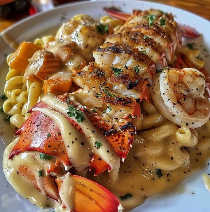 NThanh86518's tweet photo. 🫒 Butter-seared lobster tail and juicy grilled shrimp atop a bed of rich, cheesy pasta, lightly draped in a silky cream sauce and finished with cracked black pepper and fragrant herbs! 🍽️🦞
#Lobster
#CreamyPasta
#SeafoodDinner
#Foodie