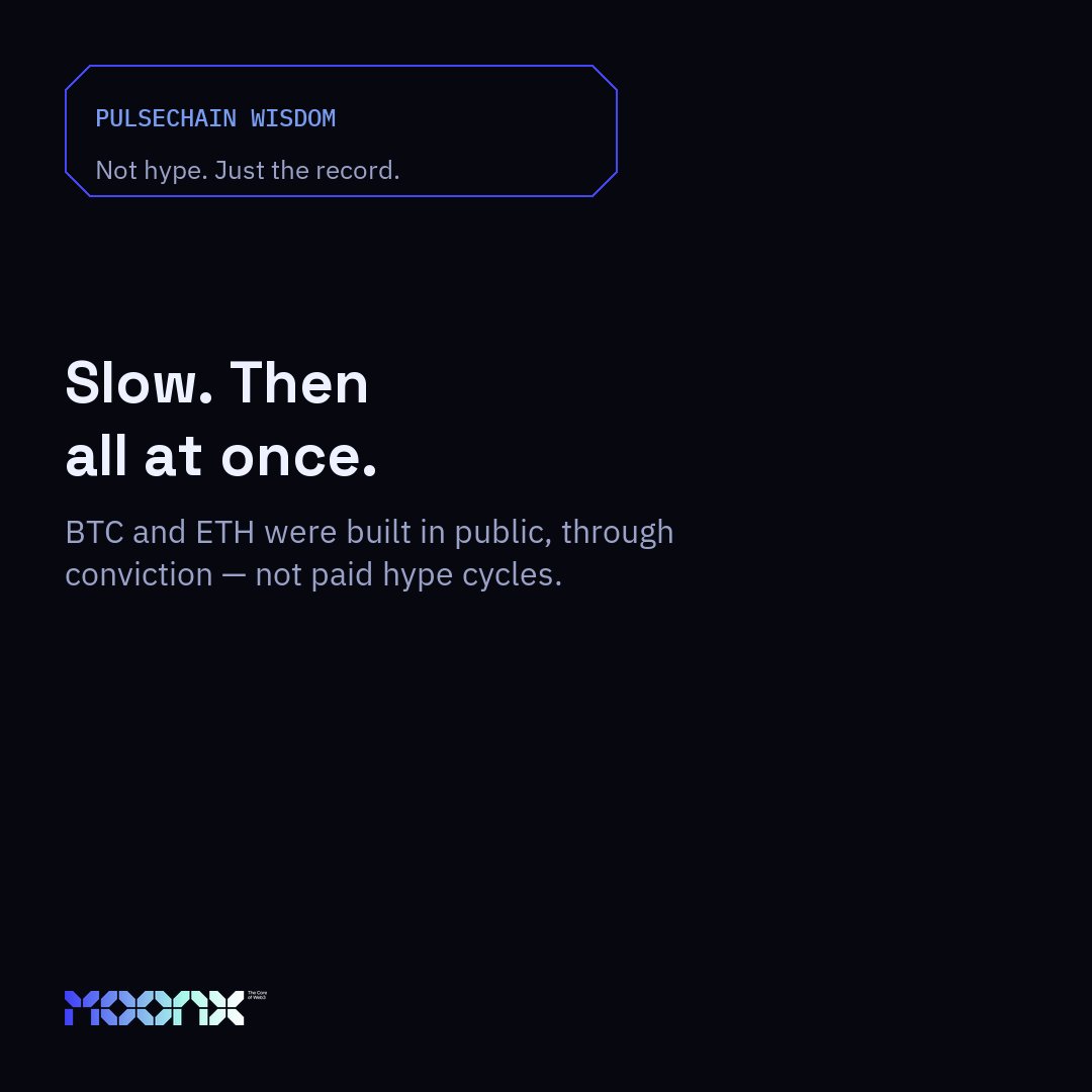 moonx_win's tweet photo. BTC and ETH didn't get here through paid hype cycles — they got here through years of people building in public and holding conviction through the noise. That's the kind of organic growth PulseChain's community was built on. https://t.co/eot6erJgYG