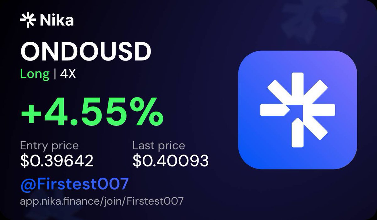 firstest007's tweet photo. Locked in profits on my 4x Long $ONDO position from $0.39642, fully closed at $0.40093 for a solid +4.55% gain on @Nika_Finance!

The bounce off the key support zone played out cleanly as planned. Great execution! 🎯✨

https://t.co/NtUhNNjl0N https://t.co/JcJ5Ukw2iF