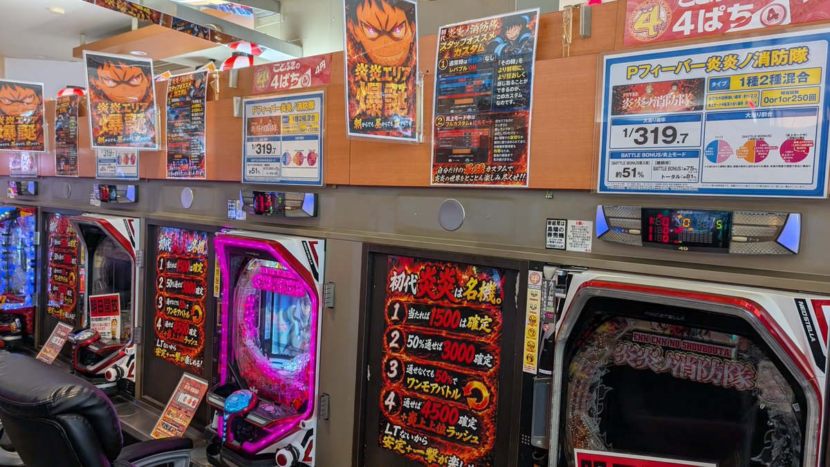 hasunuma_Pman's tweet photo. 昨日の入替でP初代炎炎エリアを作りました
明日新装開店になります
スロット炎炎エリアもまだまだ全然稼働足りてませんが、頑張ります❤️‍🔥

本日は、

パチンコ13時開店

スロット10時開店

よろしくお願いいたします🙇 https://t.co/C1TTk82oj2