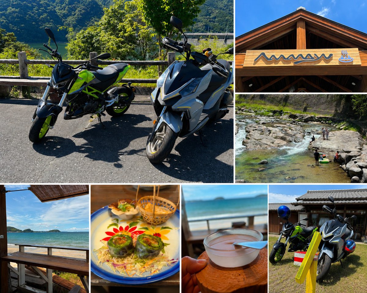 BikeshopRIZE's tweet photo. 朝8時に糸島を出発し、三瀬峠～嘉瀬川ダム～ななの湯へ！

QJMOTOR SRF125は下りワインディングでブレーキ性能と旋回性能が抜群。SYM DRG160は余裕の加速とスポーツ性能が魅力でした！

https://t.co/eYWopKQ2KB

#QJMOTOR #SRF125 #DRG160 #朝ツーリング #バイクショップライズ https://t.co/Lwv0tinGEa