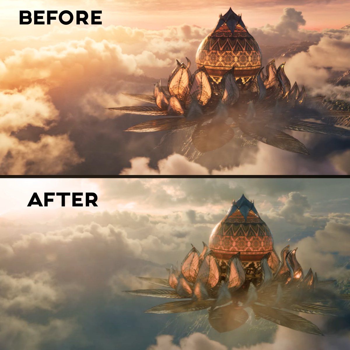itsmoztaba's tweet photo. #Ramayana trailer stills before and after..

There are big color grading and scaling changes in the new trailer fits well with the overall environment of this movie

Pushpak Viman looks more detailed..

#namitmalhotra #ramayana #ranbir #yash #dneg #trailer https://t.co/TFa3L37haW