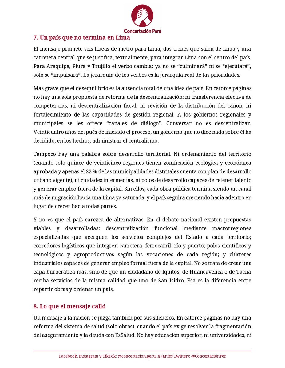 ConcertacionPer's tweet photo. La democracia no termina el día de la elección: empieza ahí. 🇵🇪
Analizamos el primer mensaje a la nación de este nuevo gobierno, punto por punto. No venimos a oponernos por reflejo ni a aplaudir sin fiscalizar.
⏳ El reloj de los 1826 días ya está corriendo para el gobierno 1/2 https://t.co/3aM8Mn0L3H