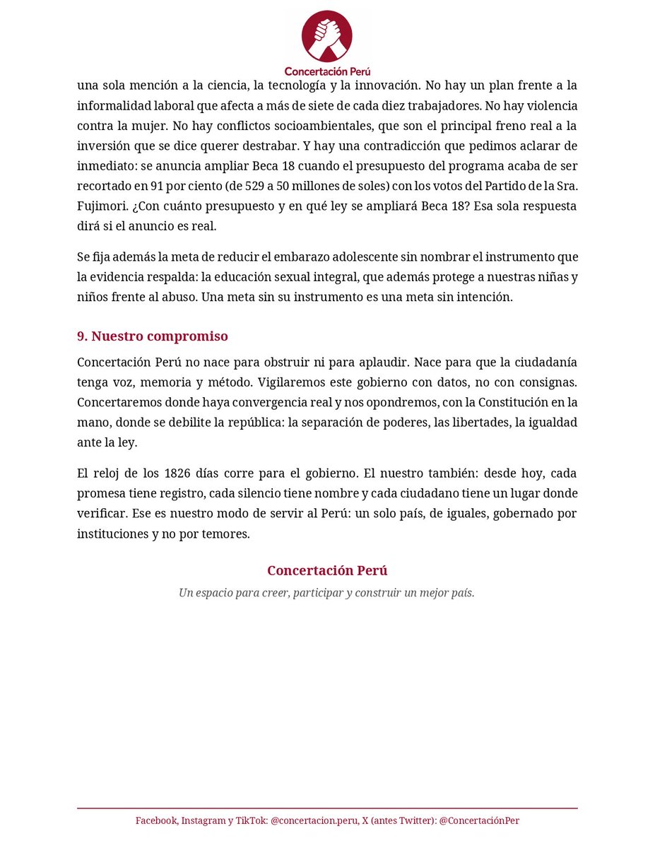 ConcertacionPer's tweet photo. 2/2 y el nuestro también. Ciudadanía vigilante.

#ConcertacionPeru #FiscalizacionCiudadana #MensajeAlaNacion #Transparencia https://t.co/9BwEgYPXeD