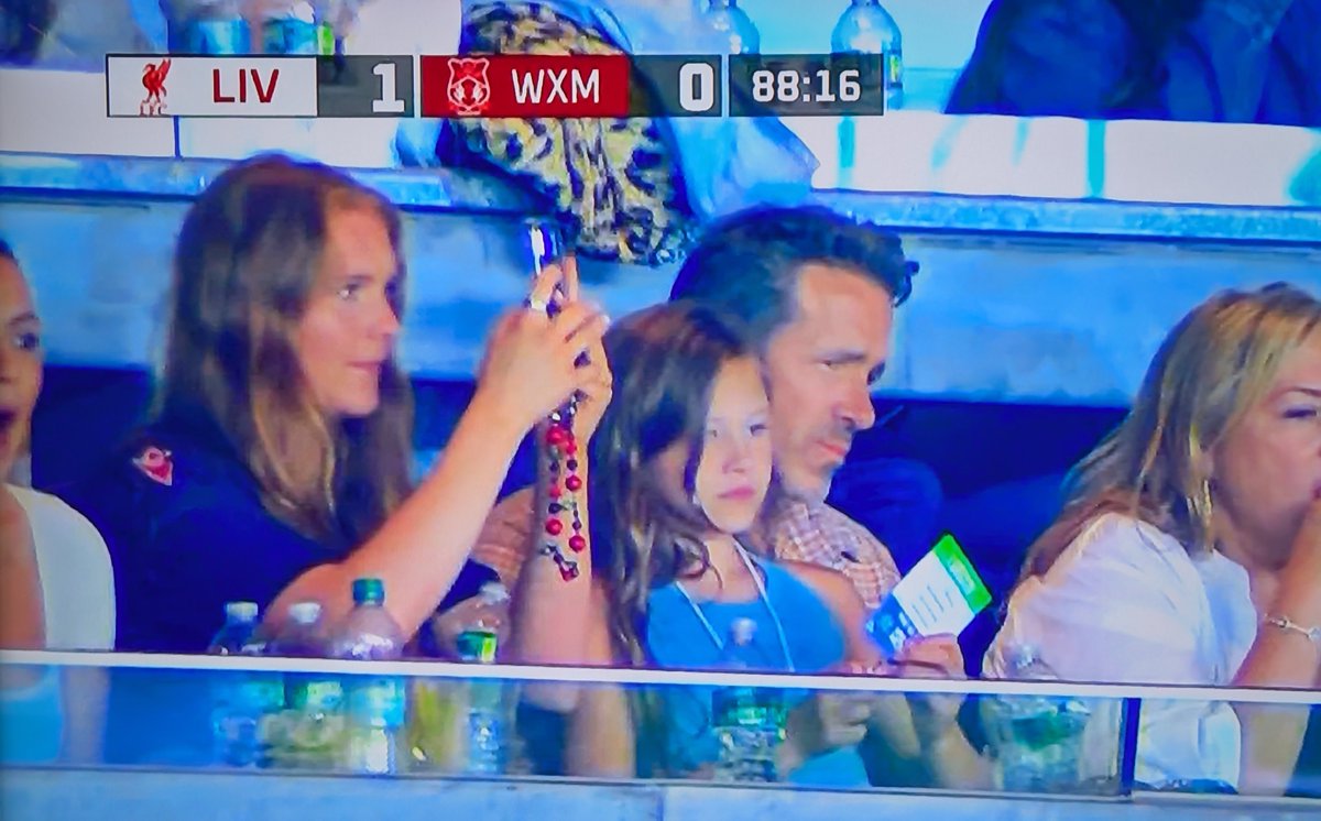 martiansinvade's tweet photo. Ryan Reynolds watching Liverpool vs Wrexham AFC at Yankee Stadium https://t.co/SEdXlje6t7