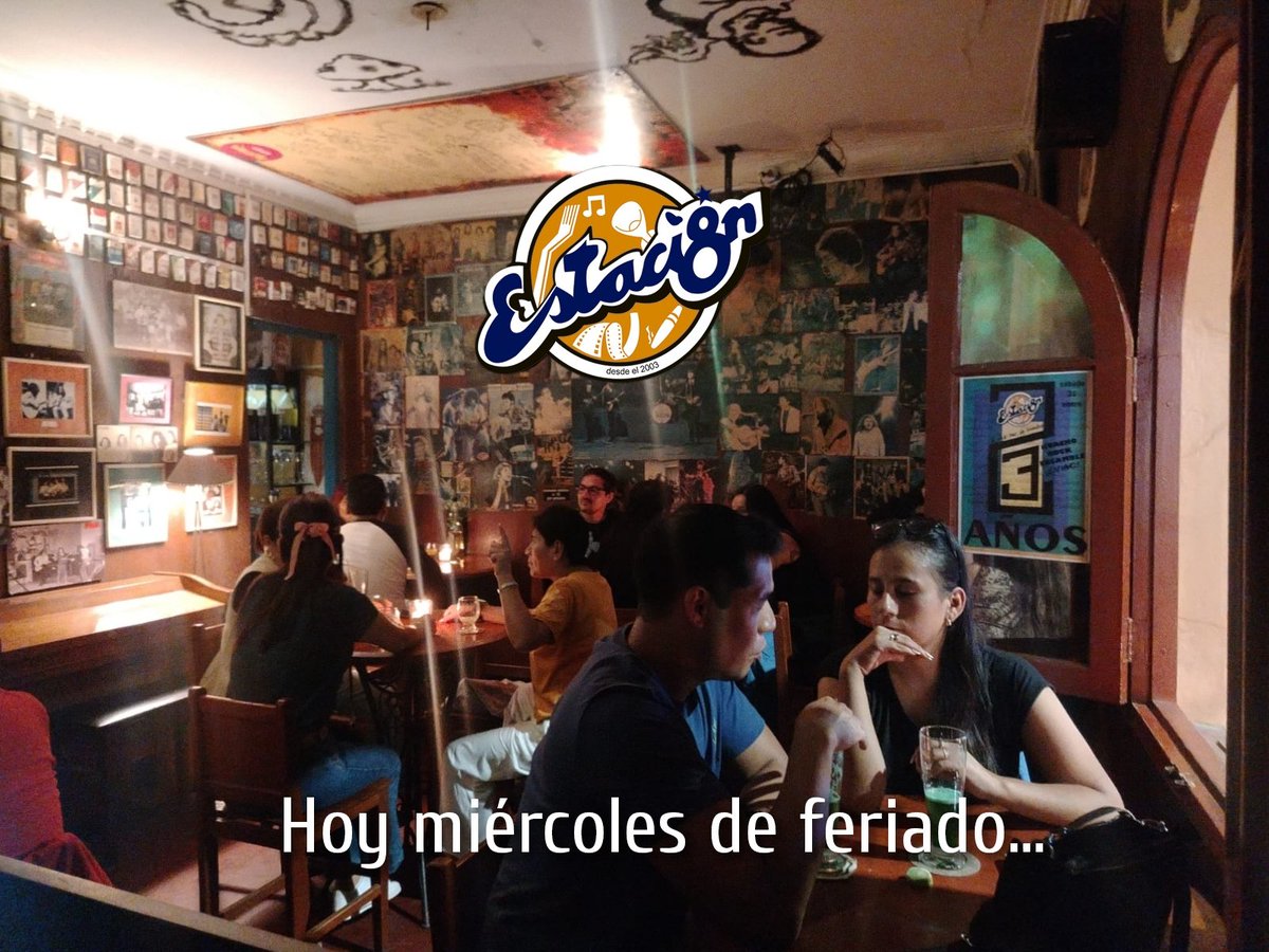 Estacion8's tweet photo. HOY MIÉRCOLES DE FERIADO
El último día de estas fiestas patrias y seguimos trabajando para atenderlos. @Estacion8 -el rock bar de Huacho- hasta las cuatro de la mañana.
https://t.co/6wyVHkXi6o https://t.co/qokt8nGRqB