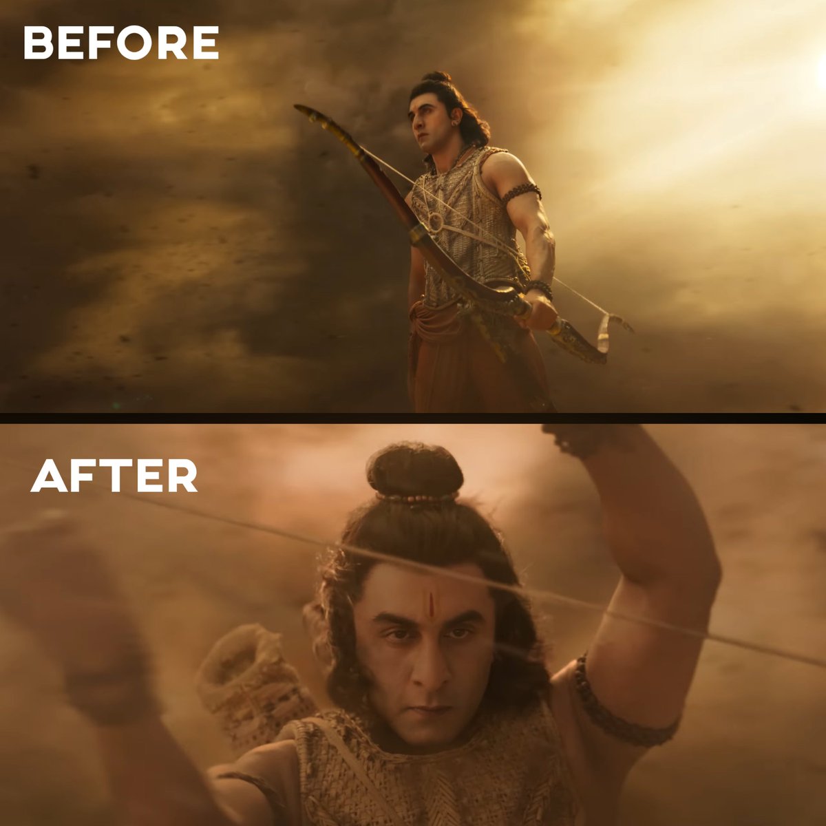 itsmoztaba's tweet photo. #Ramayana trailer stills before and after..

These are not exact shots but the improvement around those shots are visible..

I hope they fleshed it out more when the next trailer comes and refined it in the movie...

#namitmalhotra #ramayana #ranbir #yash #dneg #trailer https://t.co/fJozrwshGU