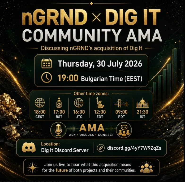 shubhwallet's tweet photo. nGRND × Dig It AMA

Join us for an AMA as we dive into nGRND's acquisition of Dig It, what this milestone means for both communities, and what's ahead as we build the future together.
@nGRND_io @JEAMSETH07 https://t.co/UjQxNwVZTA