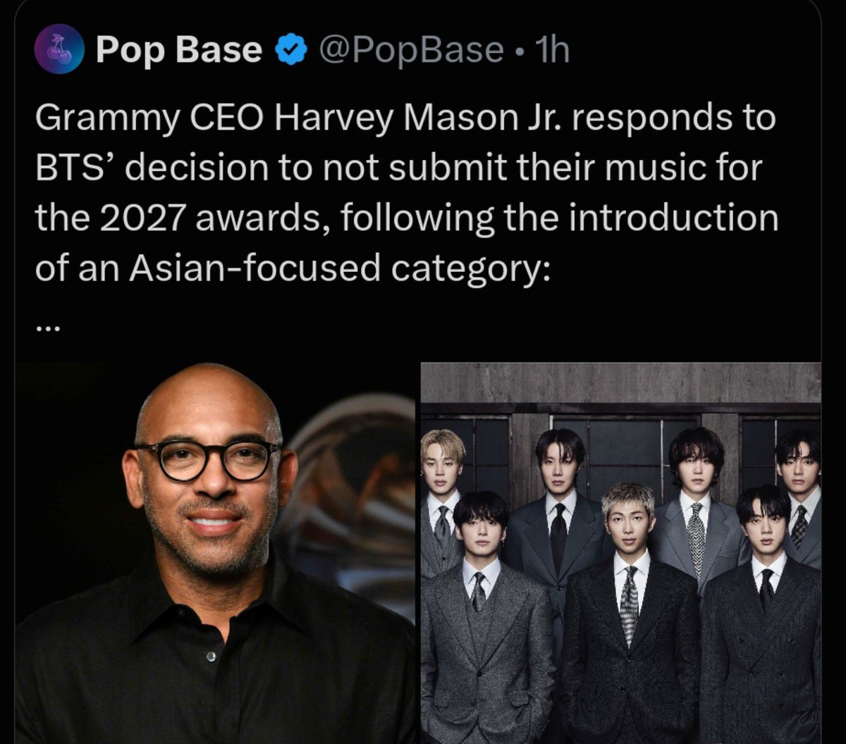 pjmIesviu's tweet photo. “La categoría de Pop Asiático se creó para celebrar la profundidad, la diversidad y el extraordinario crecimiento del arte pop proveniente de Asia. Nunca se trata de dividir, sino de ampliar quiénes son reconocidos”

“El reconocimiento en una categoría de género y el reconocimiento en las categorías generales no son mutuamente excluyentes. Un artista puede, sin duda, optar a ambos”

El ceo de los grammys diciendo esto cuando ellos deberían entender que LA MUSICA NO DEBE SER DIVIDIDA POR SU IDIOMA, ¿porque no ponen a los demás artistas en categorías grandes con los artistas gringos? Los grammys nuevamente están recurriendo a la carta de víctima porque ellos saben que AUNQUE BTS MANDE SU MUSICA ELLOS LO VAN A ENCASILLAR A SOLO LA CATEGORÍA ASIÁTICA COMO LO LLEVAN HACIENDO DESDE SIEMPRE, es ridículo todo el texto que están diciendo solo para tratar de negar que no están siendo xenófobicos con los artistas que no son americanos, como le pasó a Bad Bunny...