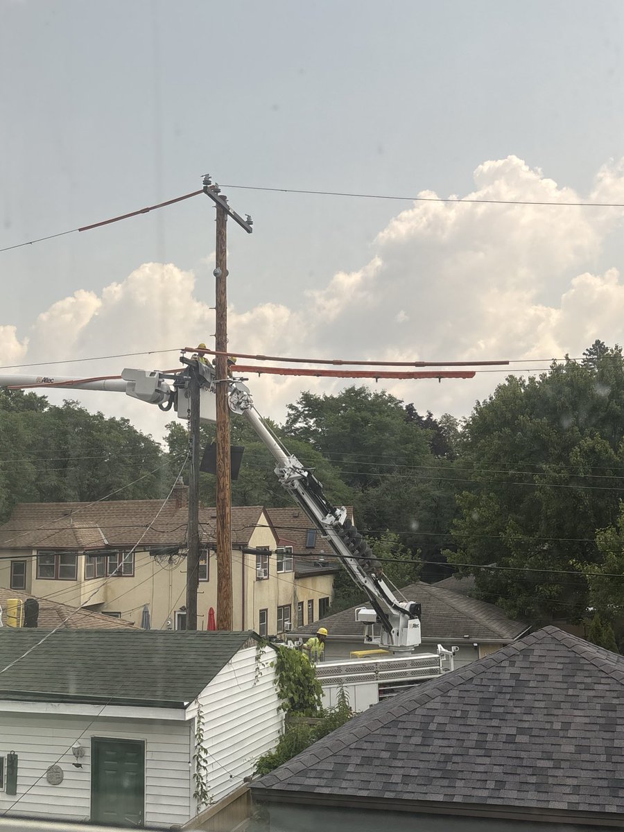 samekren's tweet photo. @XcelEnergyMN Reliable power matters but so does design! The pole installed behind my house today is 10-15 taller than than existing (still visible), w large metallic add ons, and drags up lines previously backgrounded against the tree line higher into harsh view against the sky! https://t.co/uxeAGhOQby