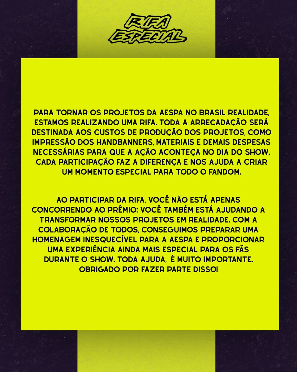 uniaoaespabra's tweet photo. 🚨RIFA ESPECIAL DE ARRECADAÇÃO! 

Agora é a hora de fazer parte dos nossos projetos para o show da aespa! Cada número comprado nos ajuda a tornar tudo isso possível e ainda te dá a chance de ganhar prêmios incríveis.

🎁 Prêmios da rifa
🥇 1º lugar: 1 ingresso Pista Comum (meia-entrada) para o show da aespa.
🥈 2º lugar: 1 álbum LEMONADE.
🥉 3º lugar: 1 CD do aespa.

🔗https://t.co/Tkk2AKU8kf

E não esqueça de compartilhar a nossa rifa com outras MY's!

💙 Contamos com o apoio de todo o fandom. Vamos fazer isso acontecer juntos!