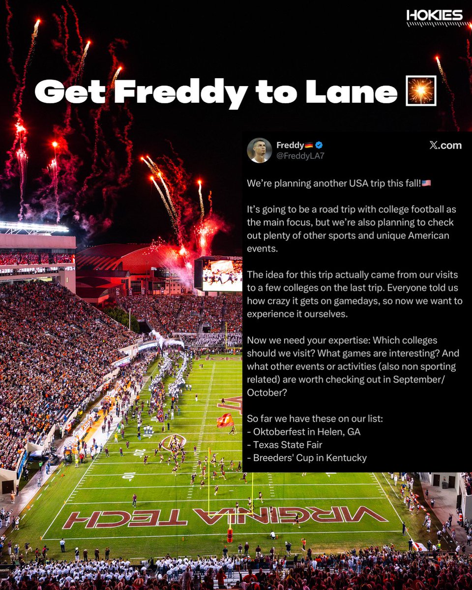 hokiesports's tweet photo. What are you doing the night of Oct. 2?!

Let's make it happen, #HokieNation 🦃🔥 https://t.co/9onpPXmvc4