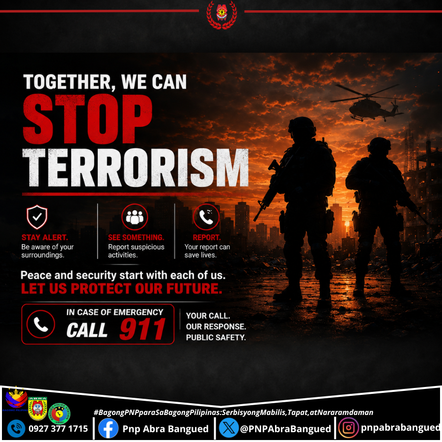 PNPAbraBangued's tweet photo. STOP TERRORISM
#procar
#banguedmps_abrappo
#BagongPNPparasaBagongPilipinasSerbisyongMabilisTapatatNararamdaman
#ToServeandProtect https://t.co/TS5lbEuZh1