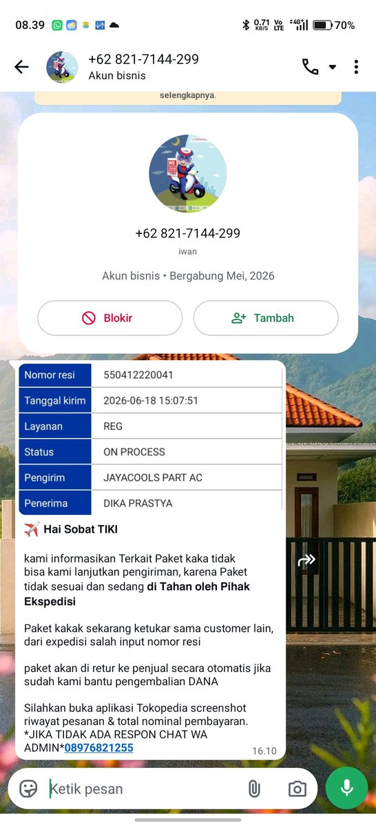 di_kpras's tweet photo. Udah biasanya beli bayar tunggu info pengirim paket selesai, tbtb dichat wa kalo ada paket yg bermasalah, dan ku cek oh iya sama ada paket dari toko tersebut. https://t.co/EPyNvoEGIX