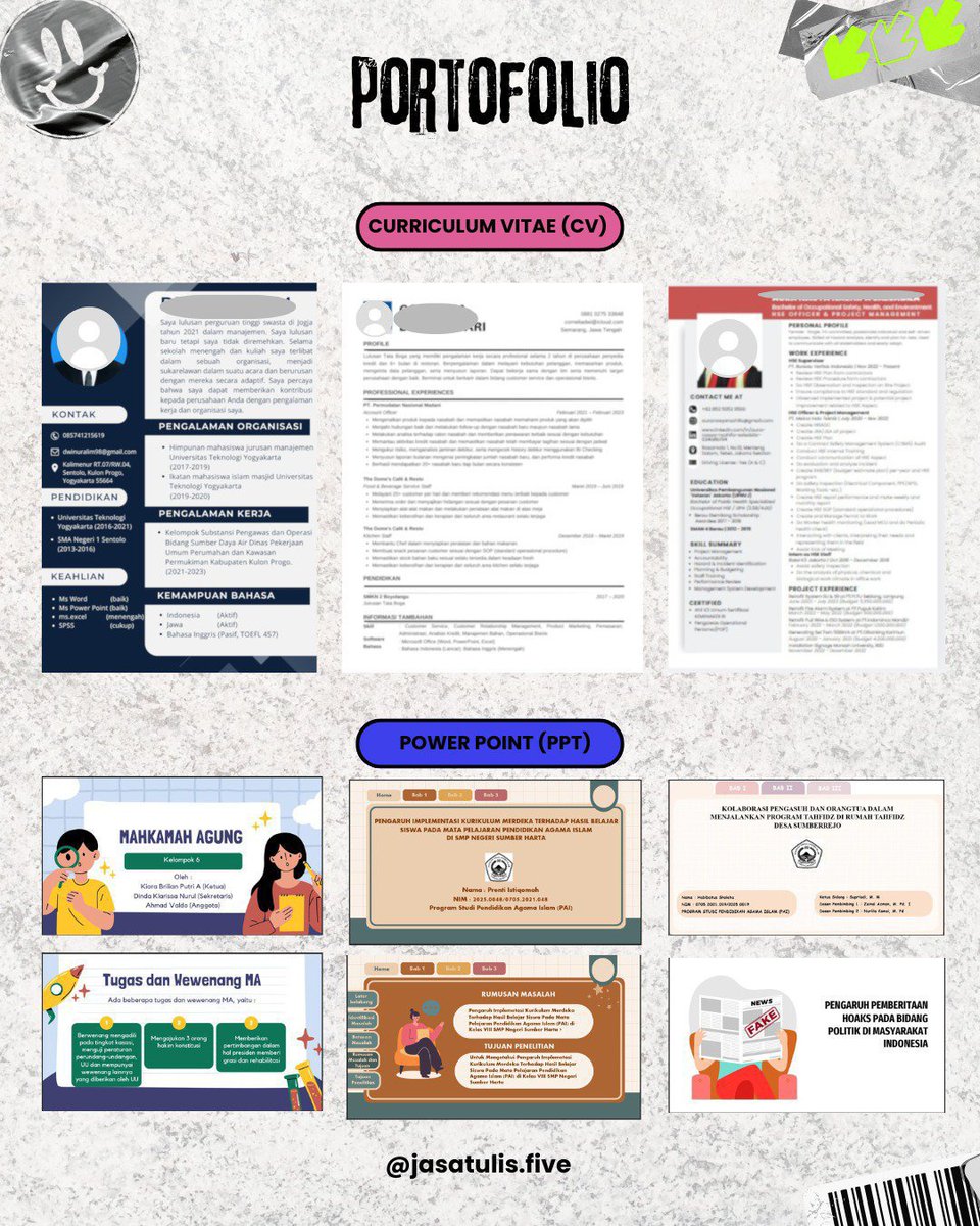 jasatulisfive5's tweet photo. Halo pagi semuaa✨
Yuk yang butuh jasa tulis dan ketik tugas, makalah, ppt, poster, mindmap, CV, surat lamaran kerja dll. Bisa hubungi kami https://t.co/fIIx4ybILX atau klik link yg ada di bio.
#zonauangㅤ #zonaba #jokippt #jokicv #jasacv #jasappt #jasatulis #jokitugas https://t.co/S50qQUTT7w