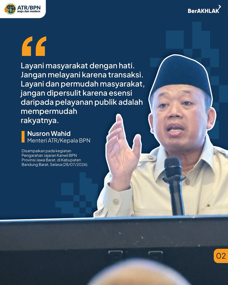 KantahBPP's tweet photo. Menteri ATR/BPN, Nusron Wahid, mengingatkan seluruh jajaran untuk menjadikan pelayanan bagi masyarakat sebagai orientasi kerja di tengah transformasi layanan pertanahan yang dilakukan.
Reposted from @kementerian.atrbpn https://t.co/c628XCfwWQ