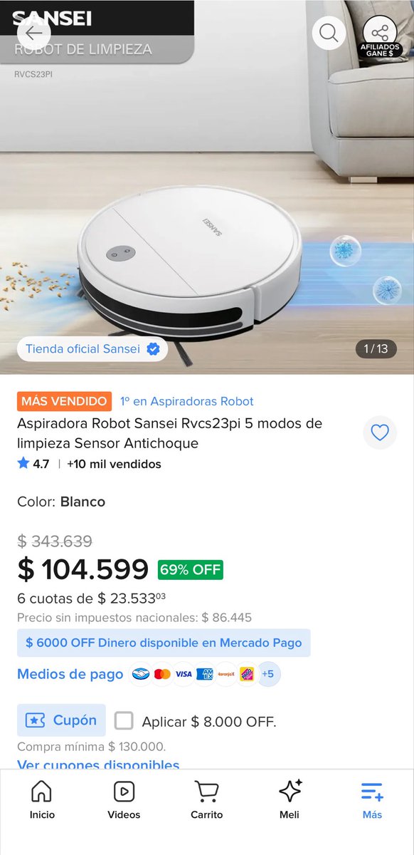 Modoahorroarg's tweet photo. 🚨 ¡LOCURA TOTAL! LA ASPIRADORA ROBOT N°1 CON 69% OFF 🚨

📉 Bajó de $343.639 a SOLO $104.599.

💸 DATO: Hay $6.000 OFF extra si pagás con dinero en cuenta de Mercado Pago.

https://t.co/0G3uojw6sj https://t.co/7TrukebWPT