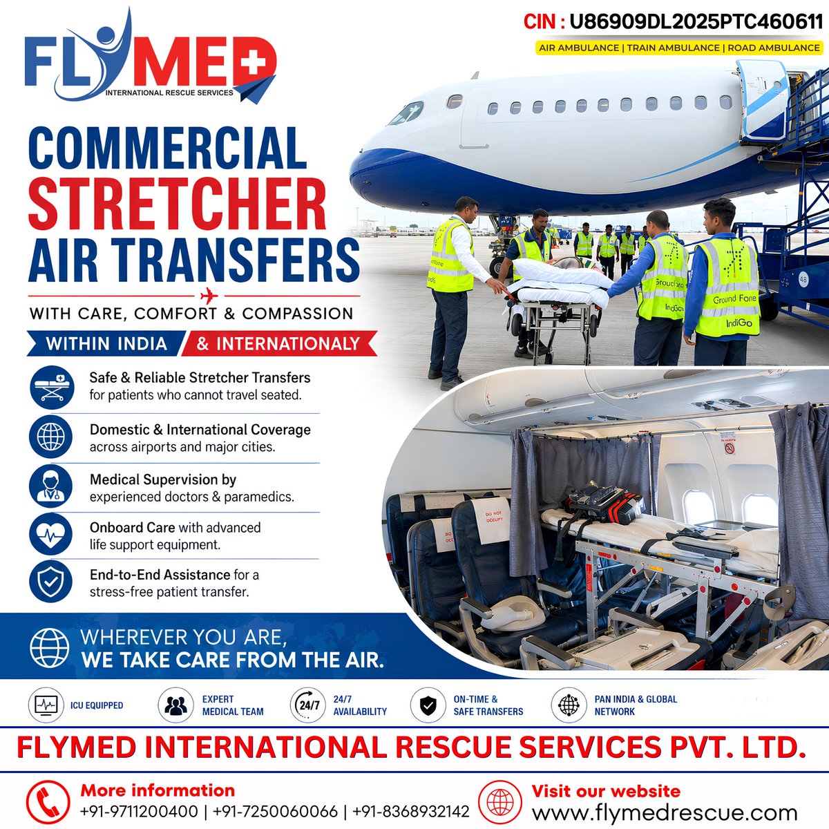 flymedindia's tweet photo. When a patient cannot travel in a regular airline seat, FLYMED International Rescue Services provides safe, medically supervised commercial stretcher air transfers with complete bedside-to-bedside coordination.
📞 Call Anytime: +91-9711200400 
🌐 Website: https://t.co/hIHgWLmFpl https://t.co/bSsc0dGx1b
