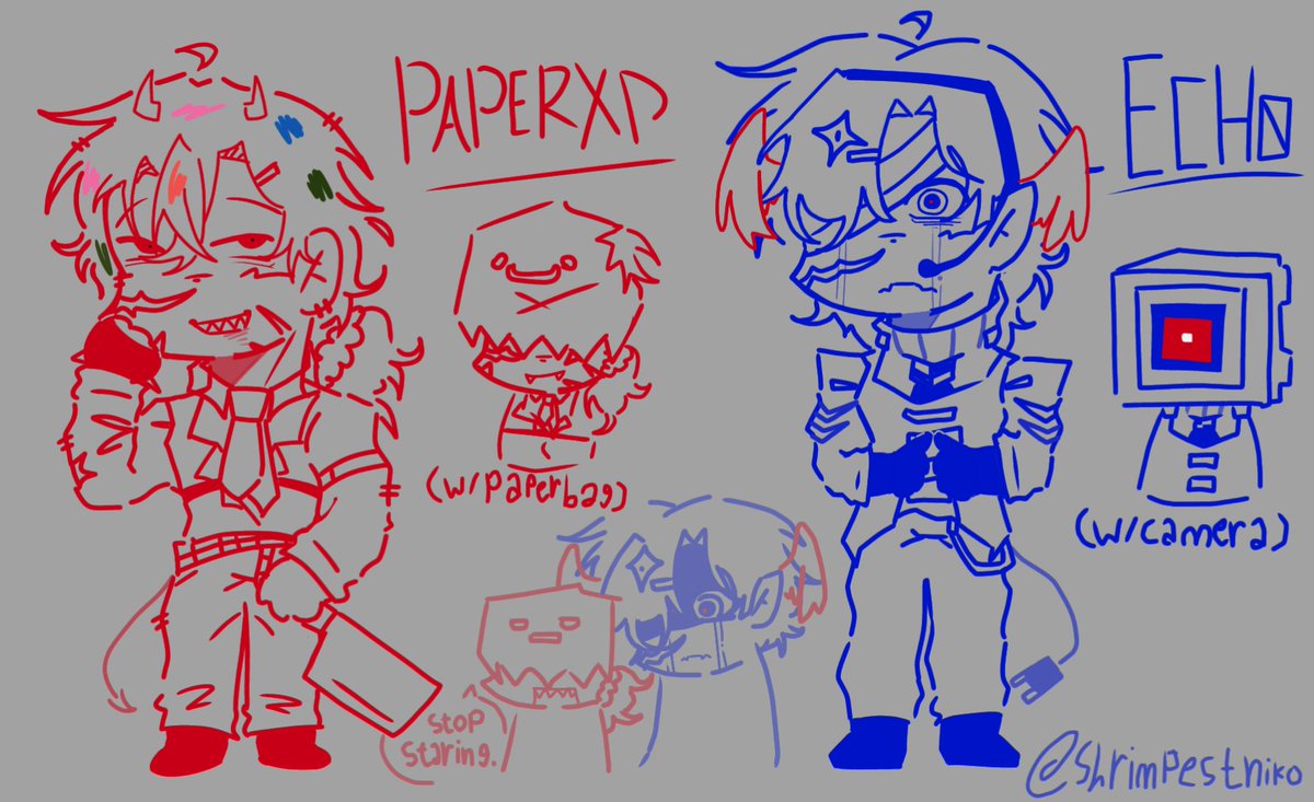 Shrimpestniko's tweet photo. They look kinda chopped but I love them a lot (Paper is my fav because I love cannibalistic characters)

#MABTPIC #paperXD #Echo #ARG https://t.co/L870jRNtDC