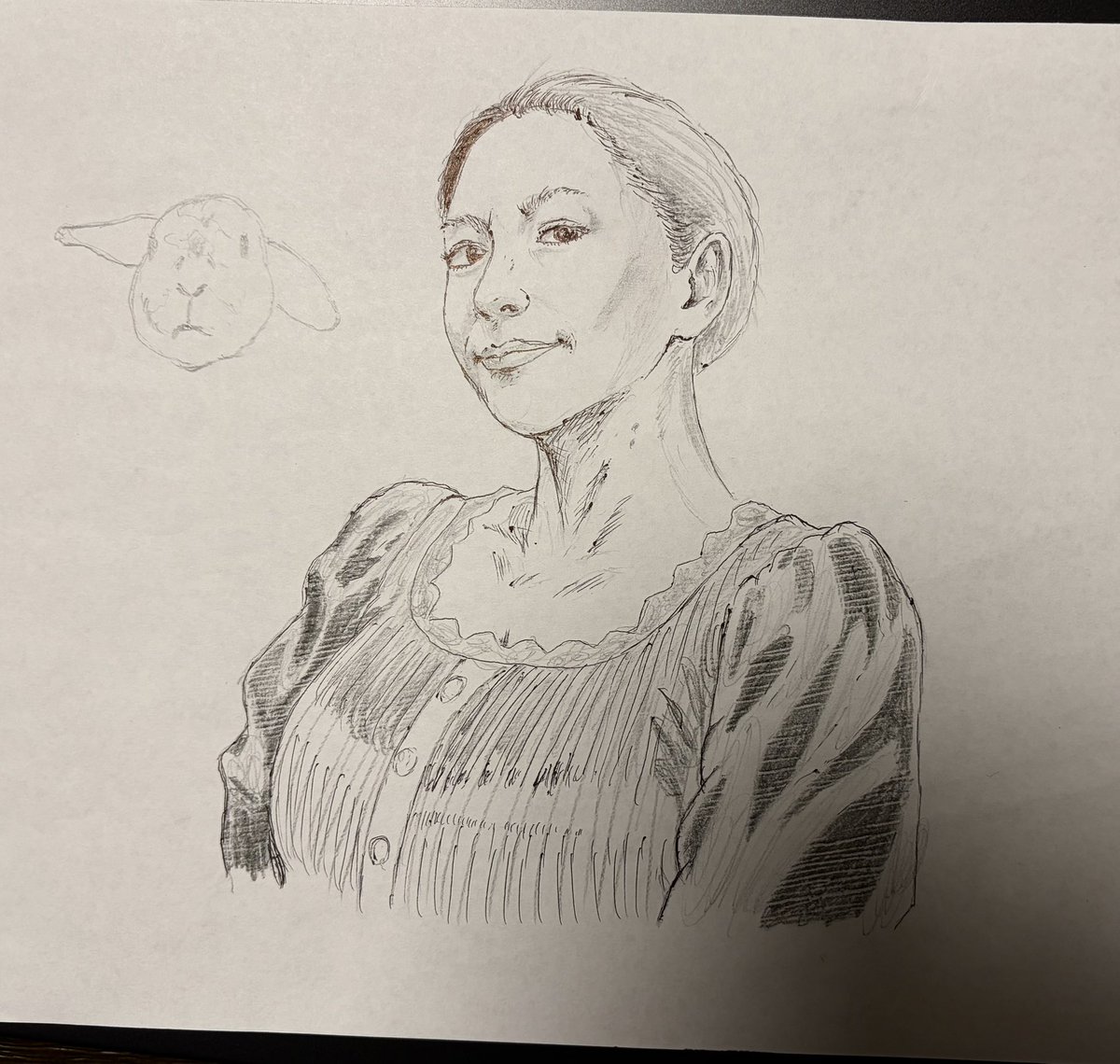 mikio_yamabe's tweet photo. 妻の誕生日
高価な物を買ってあげれないので
似顔絵描いて手紙と一緒にあげようかと、、
（左上は飼っているウサギ🐇の顔）

これから色を塗りますが人物画は難しいー

何故か写真よりキツめの顔っぽくなってしまうのは、、、？笑 https://t.co/e3PmJ4HKXF