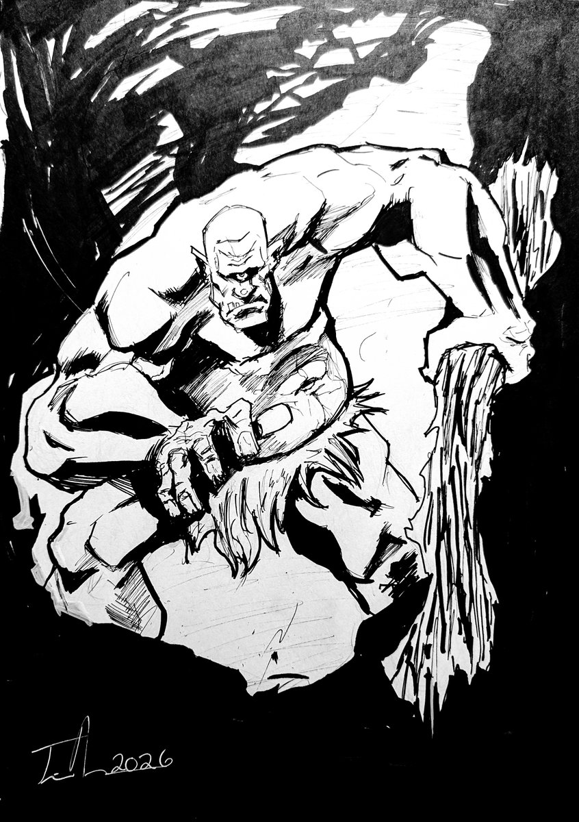 golemwulf's tweet photo. Had a lot of fun doing this drawing of a Cyclops for this week's episode of #graybeardsstudio This is on 9x12 Bristol board in my sketchbook. I hope you like it!
@aaronlopresti @dwamsart @DanLawlis @gmartinink 

#traditionalart #traditionalartist #sketchbookart #cyclops #odessy #mythology