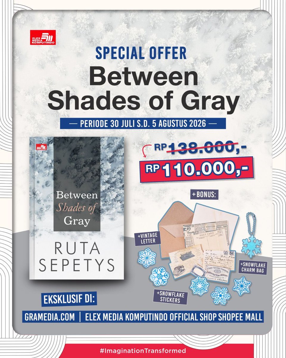 elexmedia's tweet photo. Salah satu novel historical fiction paling berkesan karya Ruta Sepetys hadir dalam edisi terbaru dari Elex Media! Dapatkan novelnya melalui special offer dengan bonus eksklusif ✨

- Shopee : https://t.co/xv5wMfNVWc 
- https://t.co/TmIqvvTqEg : https://t.co/MFwq6twsDv https://t.co/Ref2SxRAdN