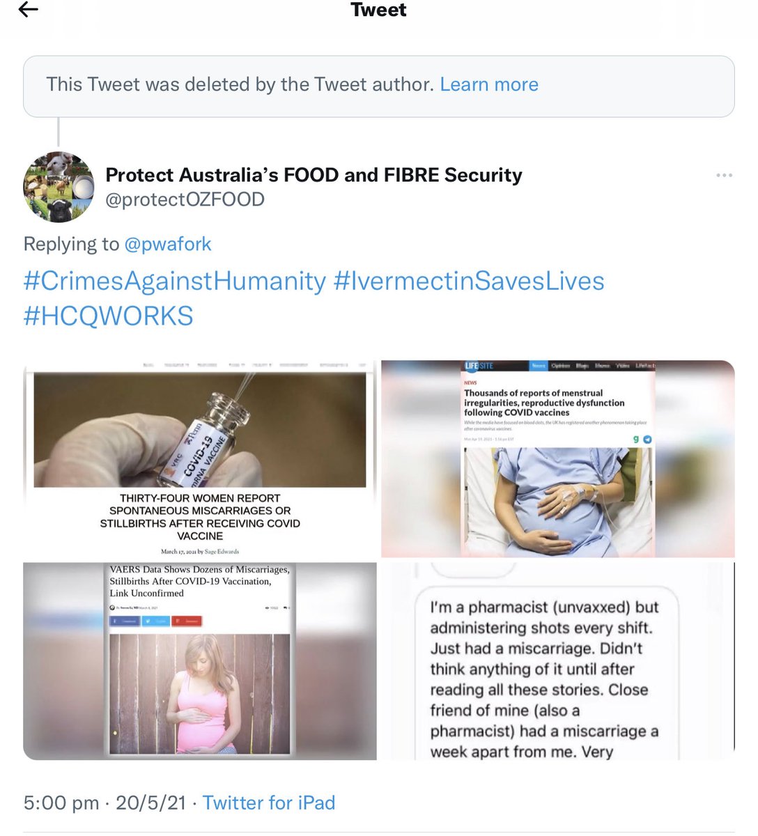 protectOZFOOD's tweet photo. @pwafork Wow! This coming from you, the poison ππpusher who then went on to cowardly deleting your most β οΈ ππ pushing posts
You will be in prison along side the rest of the #CorruptedMob #CrimesAgainstHumanity https://t.co/FrDK7Fo1iF